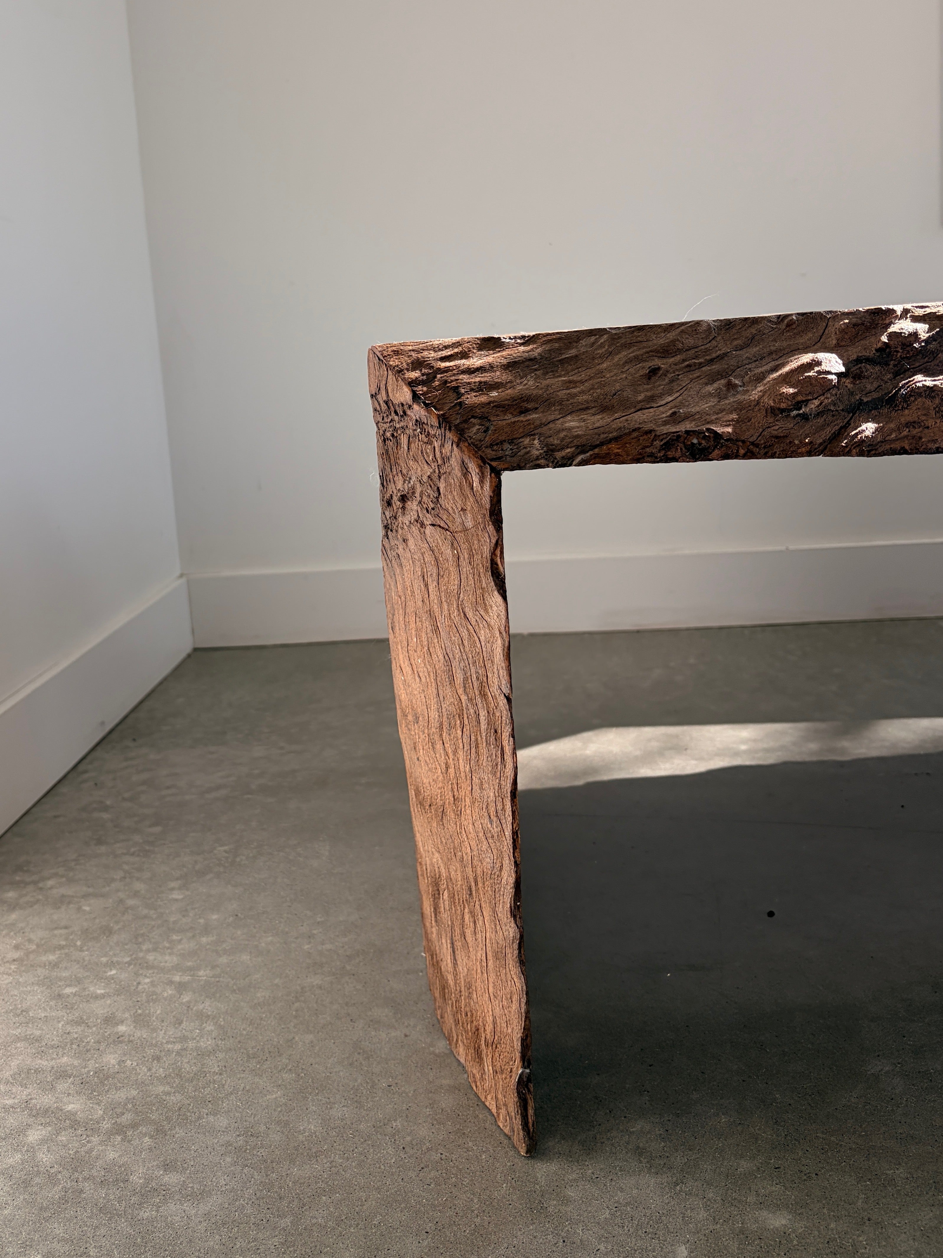 Raw live edge timber coffee table leg detail