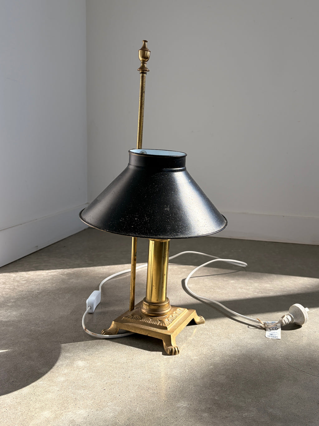 Vintage brass bouillotte lamp side view