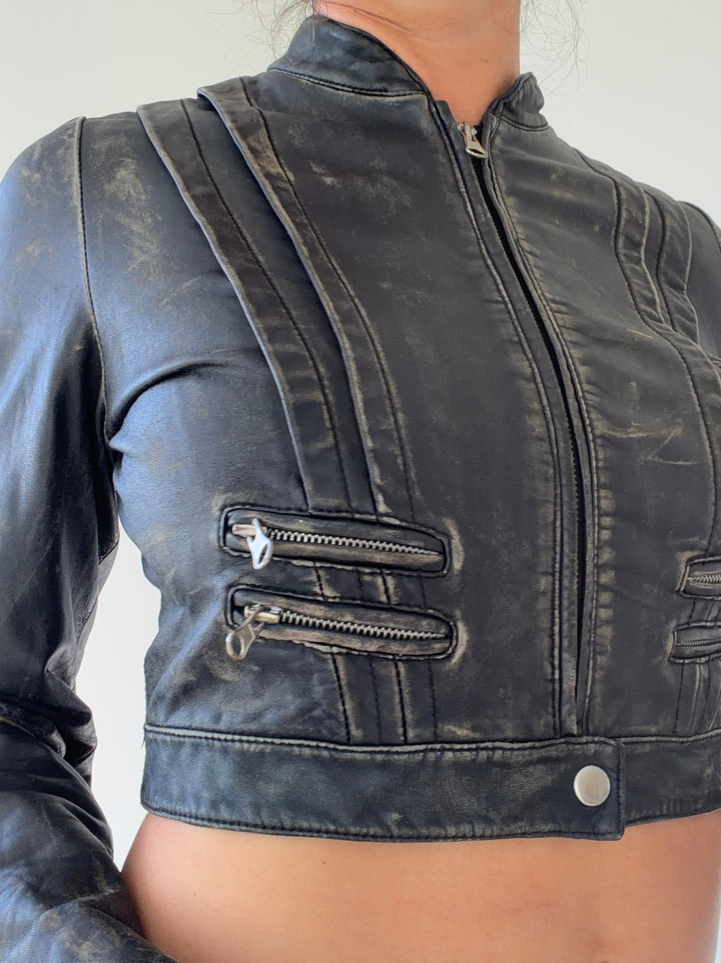 Y2K crop leather jacket