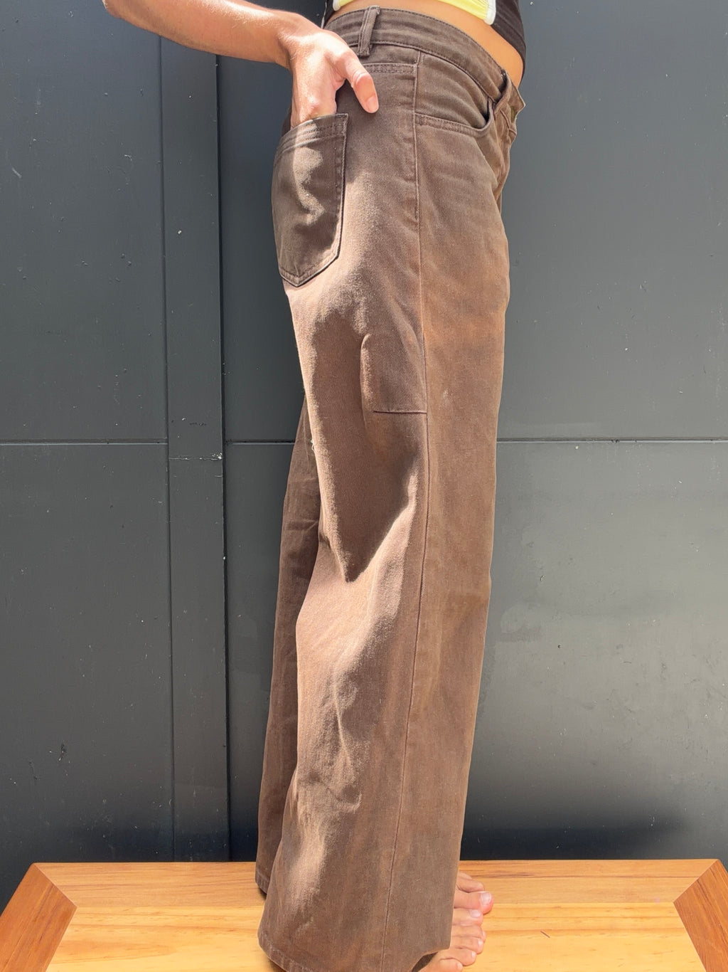 Side and rear view showing back pocket and straight leg of THRILLS Billy jeans